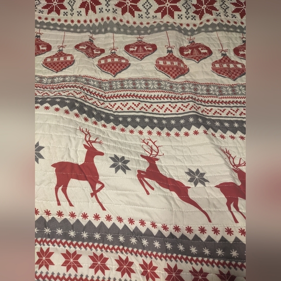 Silent Night Full Queen Luxury Christmas Quilt Red And White Fair Isle Festive - Picture 4 of 7